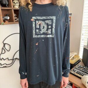 Vintage 90s DC Skater Distressed Bleach & Paint Faded Black Long Sleeve ~ Size L